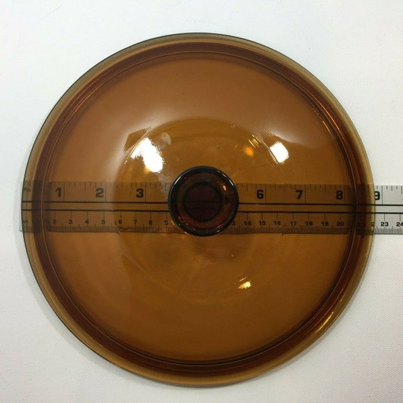 Vintage 9" Glass Amber Brown Cooking Pan Lid Casserole - Picture 5 of 5